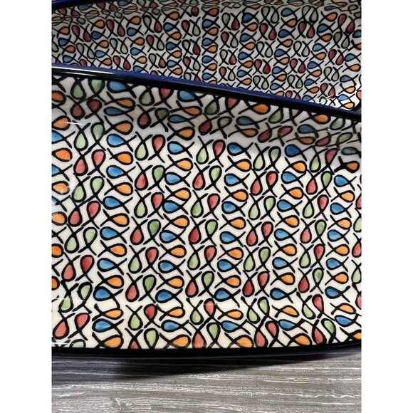 Hand-Painted Oval Dishes Made in Poland Set of 2 Ceramic Stoneware Fish Design - Picture 4 of 8